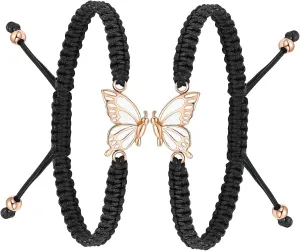 constantlife 2 Pack Butterfly Cremation Bracelet for Ashes Stainless Steel Urn Pendants Keepsake Braided Rope Adjustable Wristband Bangle Memorial Jewelry for Women Girls