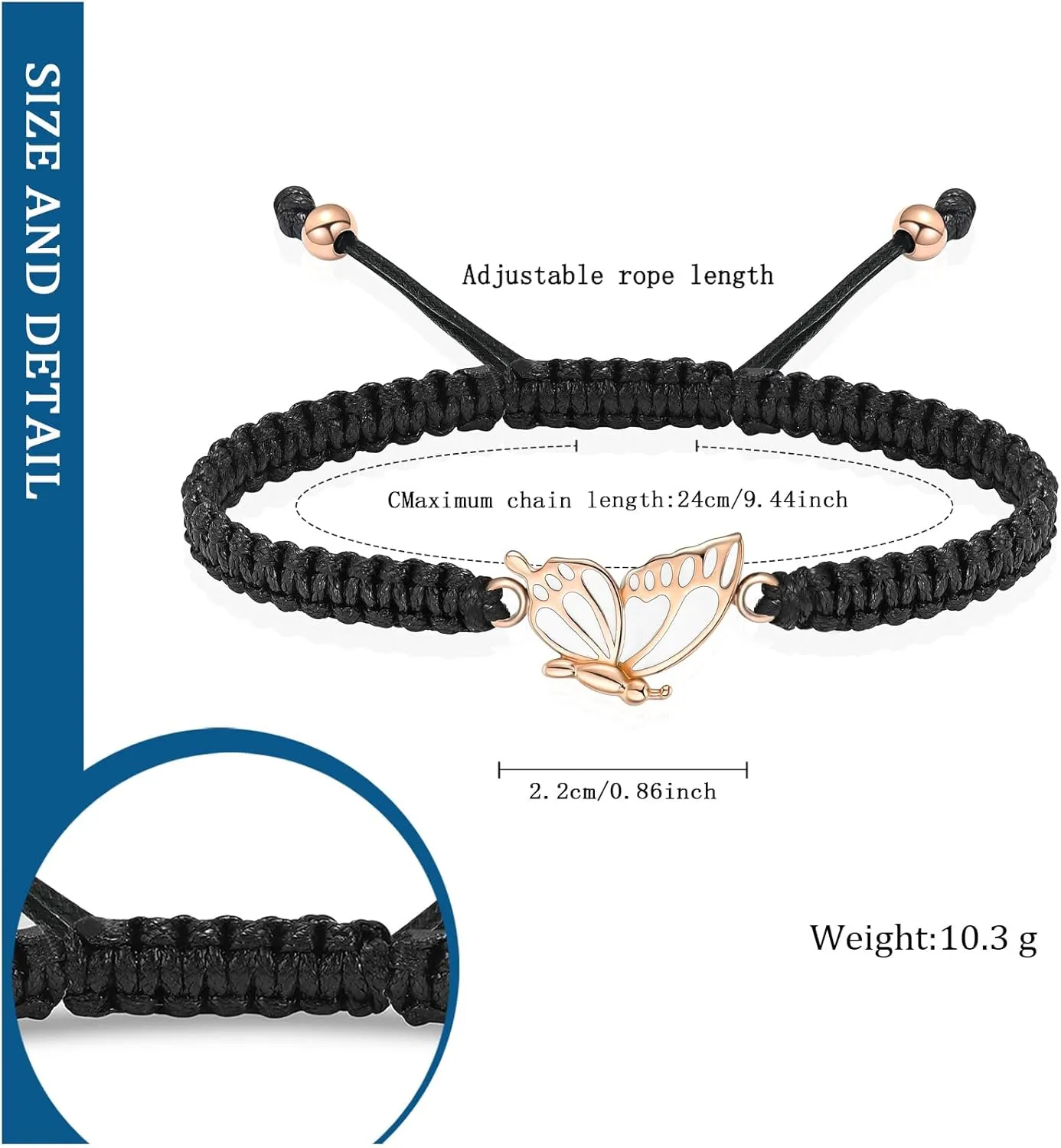 constantlife 2 Pack Butterfly Cremation Bracelet for Ashes Stainless Steel Urn Pendants Keepsake Braided Rope Adjustable Wristband Bangle Memorial Jewelry for Women Girls