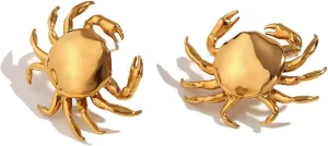 Crab Stud Earrings for Women Girls 18K Gold Plated Stainless Steel Cute Sea Animals Studs Earrings Fashion Statement Jewelry
