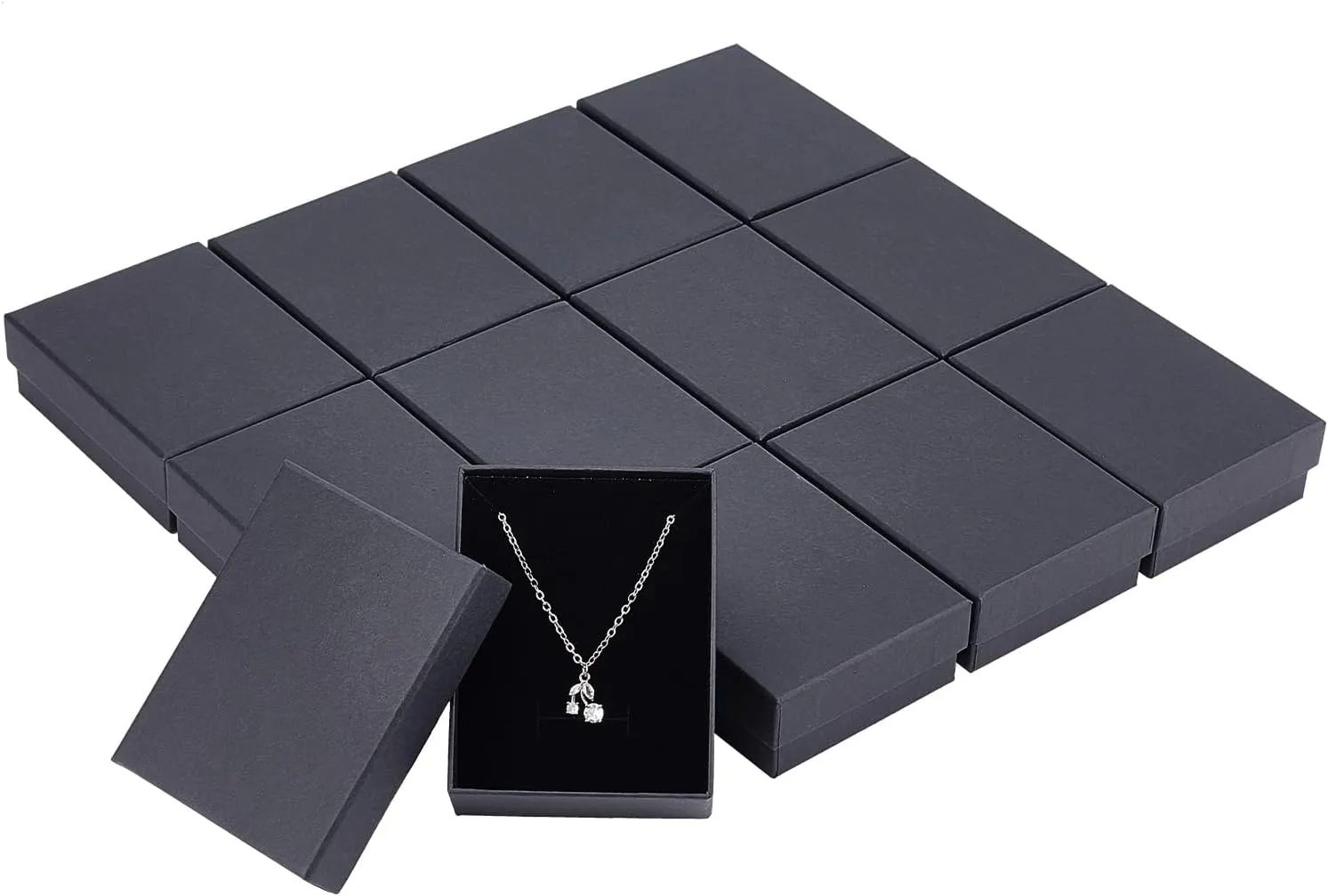 Craftdady 12pcs Black Necklace Jewelry Boxes 3.5 x 2.7 x 1 Inch Small Gift Boxes Kraft Cotton Filled Rectangle Earring Ring Paper Boxes for Pendants Bracelet Jewelry Display