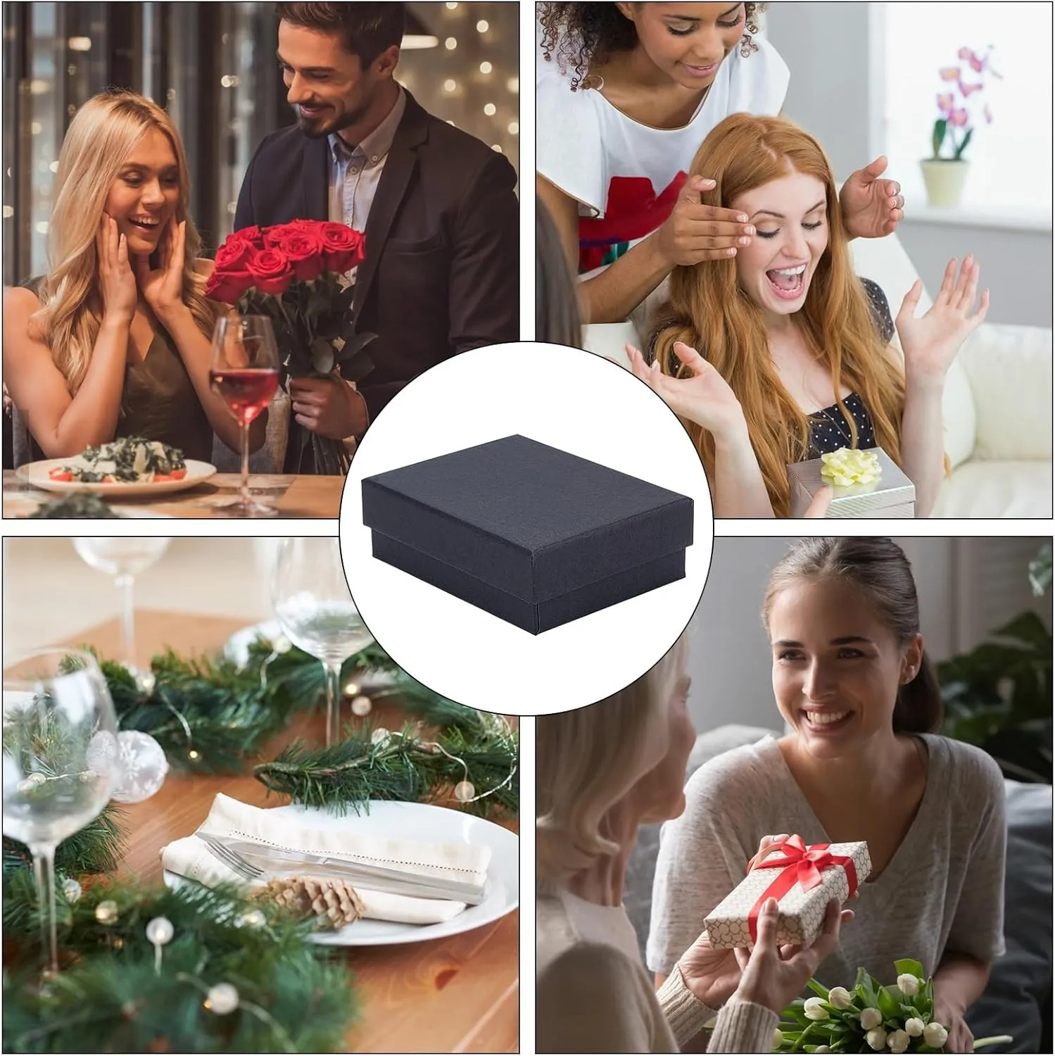 Craftdady 12pcs Black Necklace Jewelry Boxes 3.5 x 2.7 x 1 Inch Small Gift Boxes Kraft Cotton Filled Rectangle Earring Ring Paper Boxes for Pendants Bracelet Jewelry Display