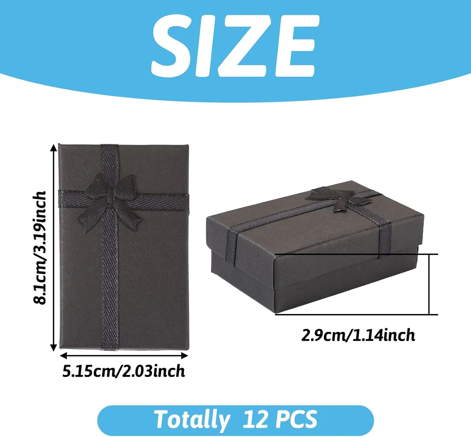 Craftdady 12pcs Jewelry Gift Boxes Black Necklace Earring Ring Pendants Empty Jewelry Boxes Small Paper Gift Boxes With Lids Bowknot for Christmas Jewelry Display Holder Organizer