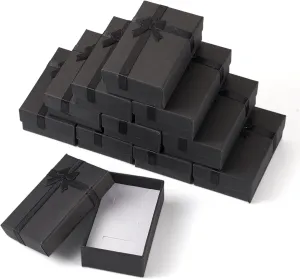 Craftdady 12pcs Jewelry Gift Boxes Black Necklace Earring Ring Pendants Empty Jewelry Boxes Small Paper Gift Boxes With Lids Bowknot for Christmas Jewelry Display Holder Organizer