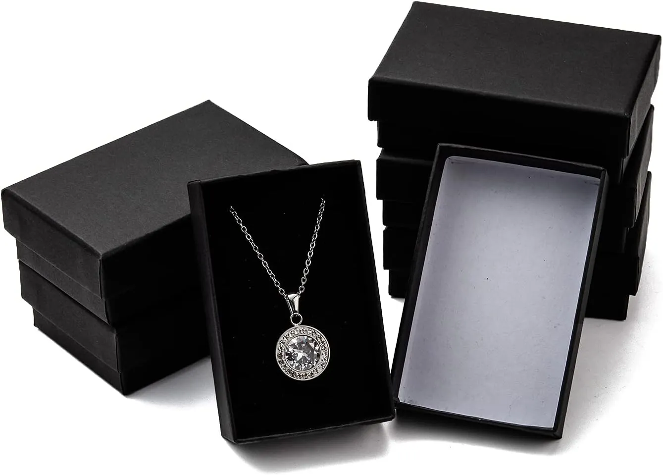 Craftdady 24pcs 3 x 2 x 1 Inch Small Gift Boxes Cardboard Jewelry Necklace Boxes Earring Pendants Boxes Black Rectangle Sponge Ring Boxes for Bracelet Jewelry Display