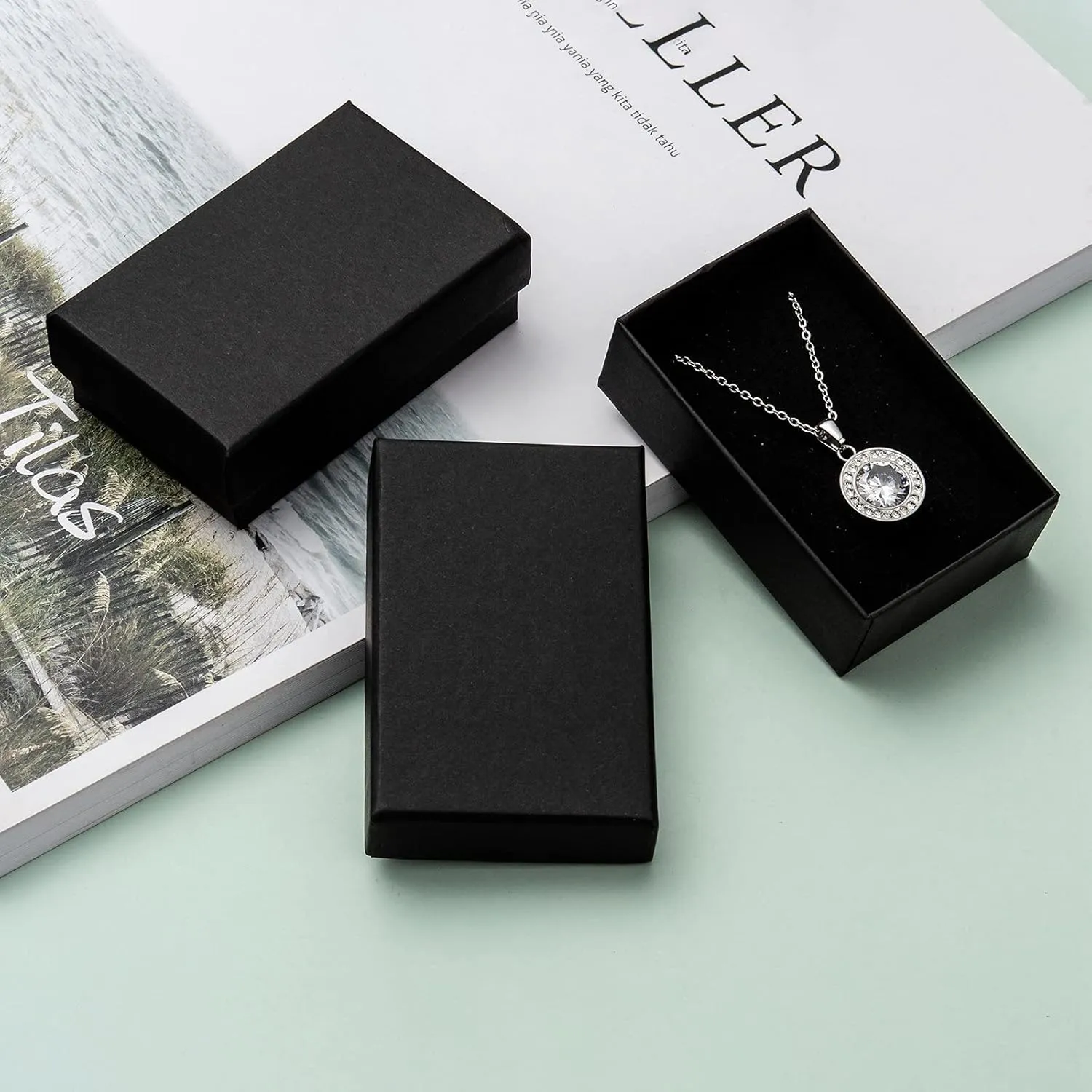 Craftdady 24pcs 3 x 2 x 1 Inch Small Gift Boxes Cardboard Jewelry Necklace Boxes Earring Pendants Boxes Black Rectangle Sponge Ring Boxes for Bracelet Jewelry Display