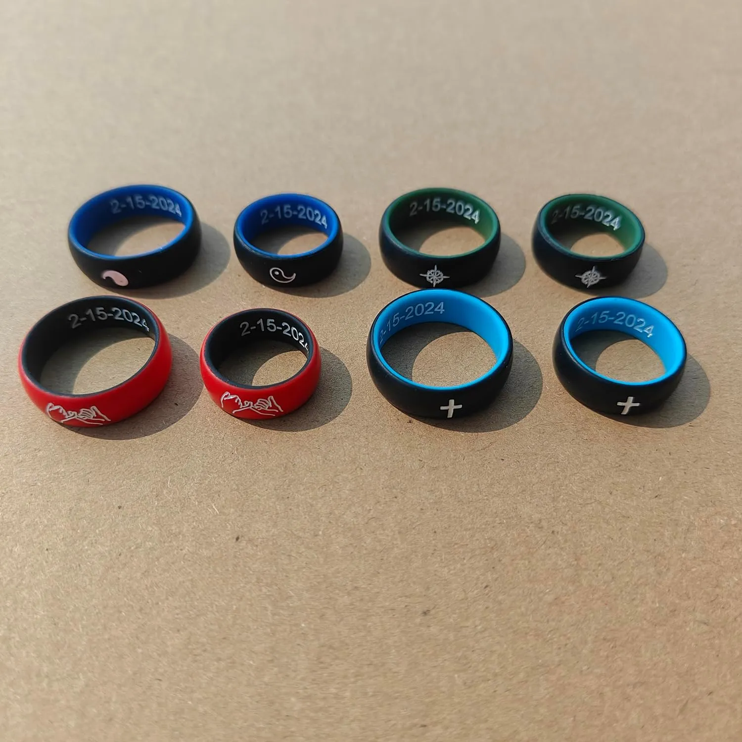 Cross Engraved Two-Tone Silicone Rings Faith Inspired Couple Silicone Rings Free Engraved Religious Bible Verse Quote Rings for Men Women, Size 6 to 14