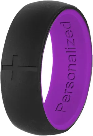 Cross Engraved Two-Tone Silicone Rings Faith Inspired Couple Silicone Rings Free Engraved Religious Bible Verse Quote Rings for Men Women, Size 6 to 14