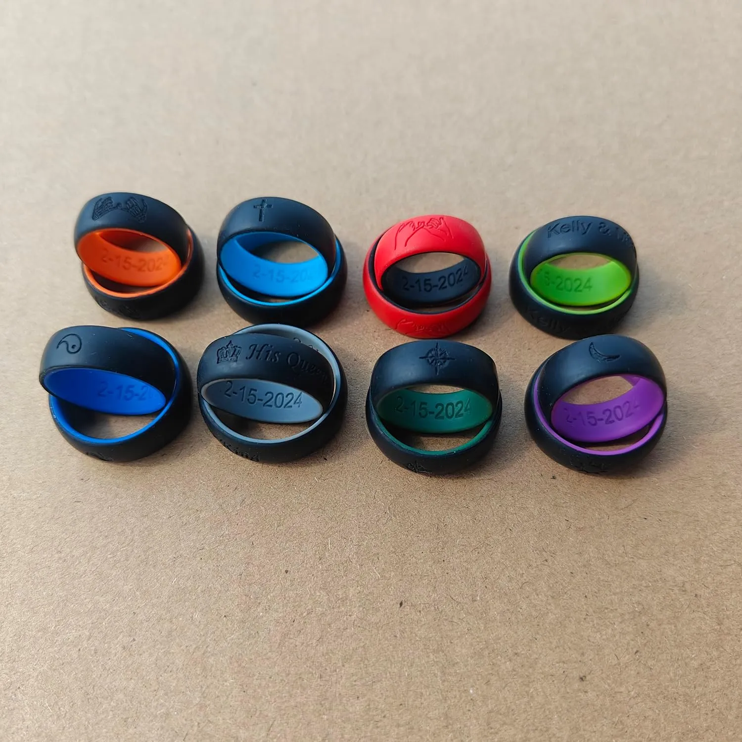 Cross Engraved Two-Tone Silicone Rings Faith Inspired Couple Silicone Rings Free Engraved Religious Bible Verse Quote Rings for Men Women, Size 6 to 14
