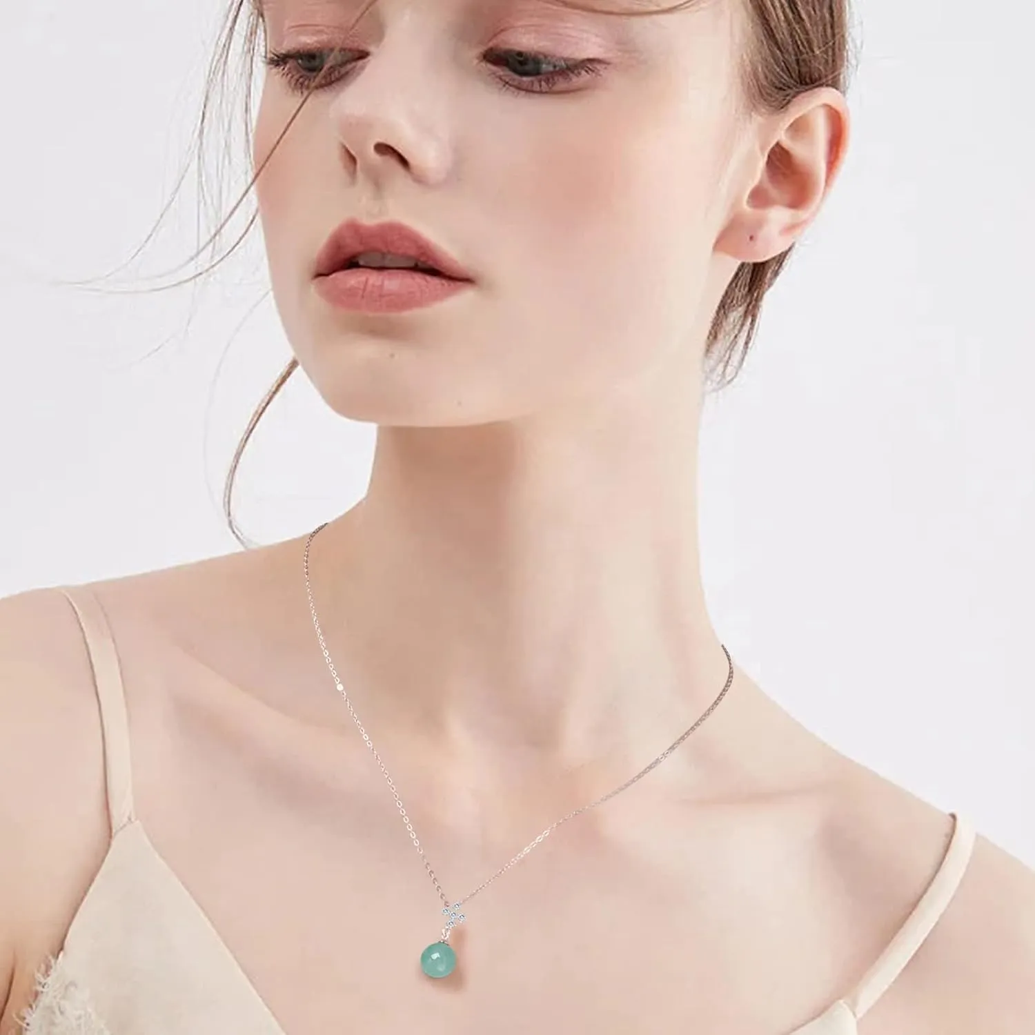 Cross Jade Necklace 8.5mm Bigger Pendants Necklace Easter Necklace Cross Crystal Zircon 925 Sterling Silver Necklace for Women Party Wedding Christmas Gift (Design-A)