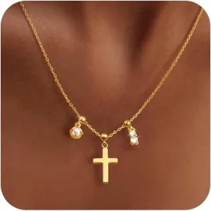 Cross Necklace for Women - 14K Gold Plated Cross Necklace Gold Necklace for Women Trendy Cross Pendant Choker Necklace Dainty Adjustable Cross Charm Chain Necklace Jewelry for Women