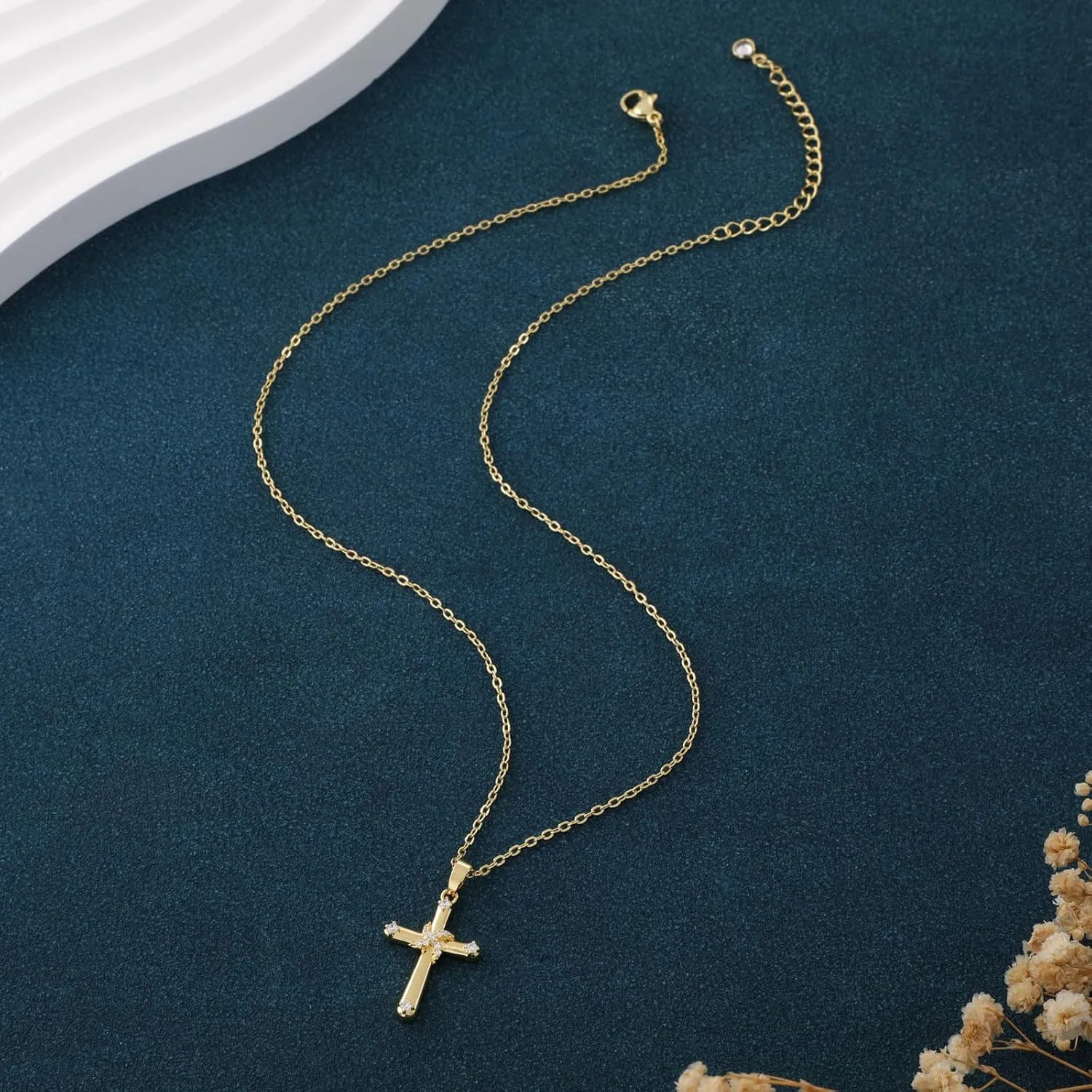 Cross Necklace for Women 14K Gold/Sterling Silver Plated Cubic Zirconia Pendant Necklaces, Cute Dainty Trendy Accessories Gifts for Women