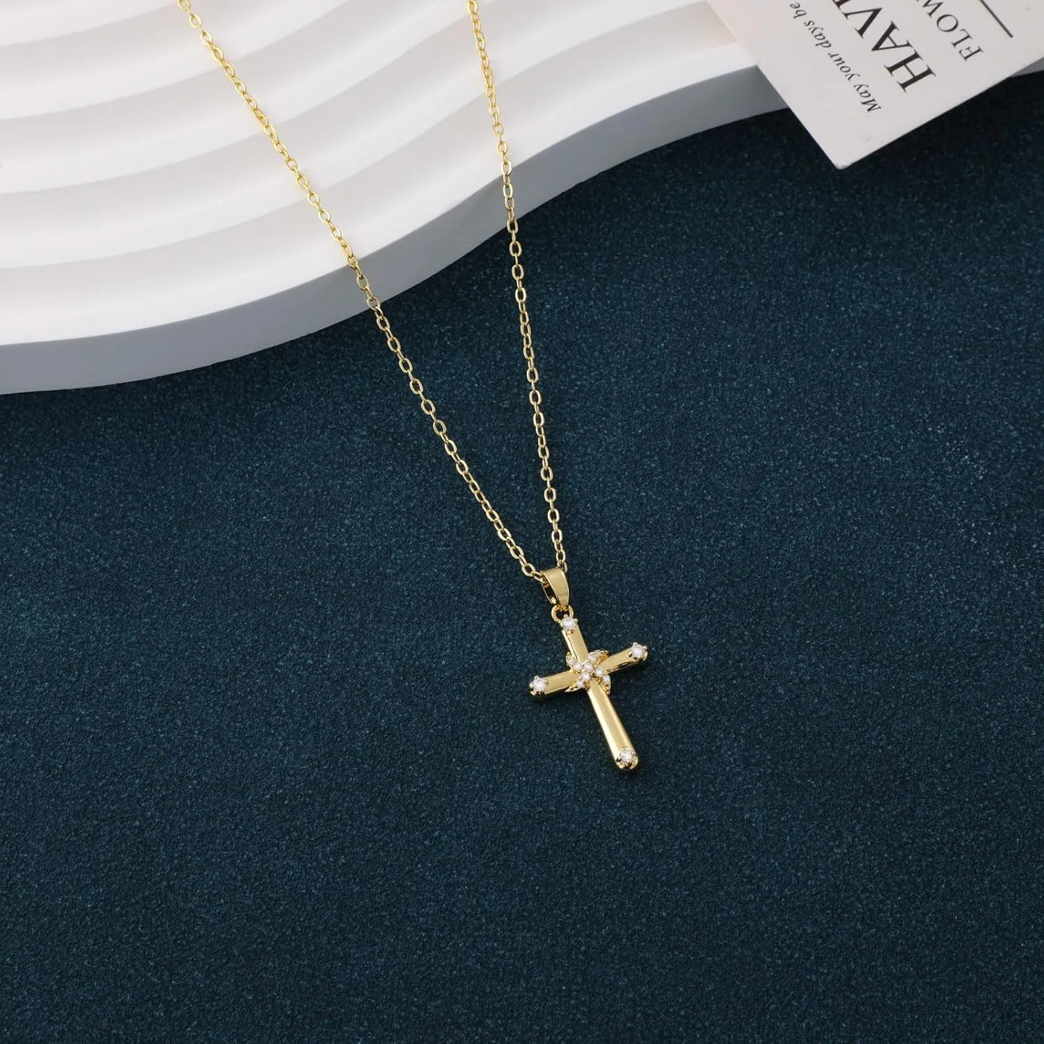 Cross Necklace for Women 14K Gold/Sterling Silver Plated Cubic Zirconia Pendant Necklaces, Cute Dainty Trendy Accessories Gifts for Women