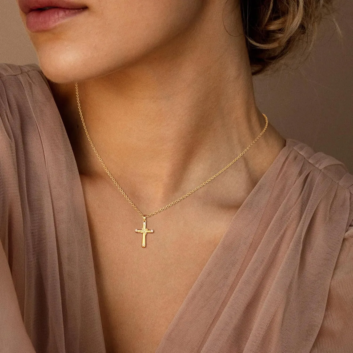 Cross Necklace for Women 14K Gold/Sterling Silver Plated Cubic Zirconia Pendant Necklaces, Cute Dainty Trendy Accessories Gifts for Women