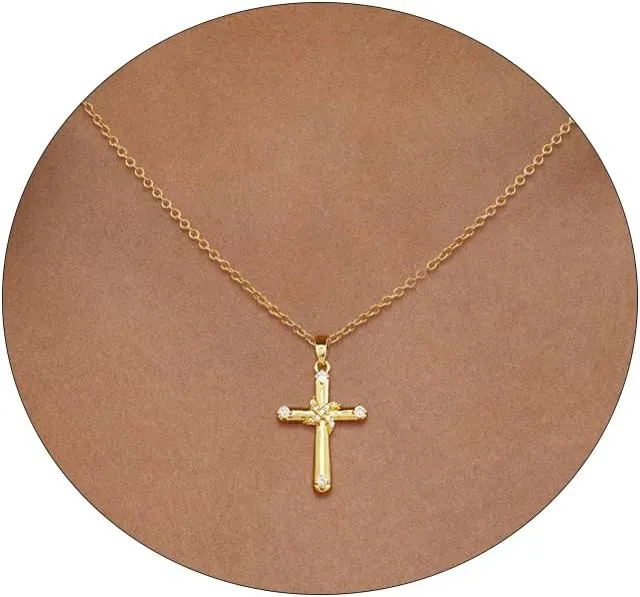 Cross Necklace for Women 14K Gold/Sterling Silver Plated Cubic Zirconia Pendant Necklaces, Cute Dainty Trendy Accessories Gifts for Women