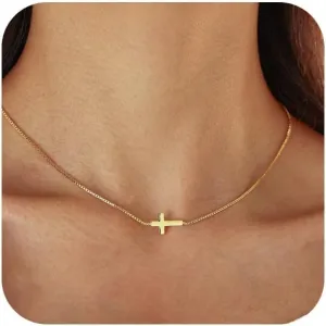 Cross Necklace for Women, Dainty 14K Gold Plated Cross Pendant Small Cross Choker Cute Gold Necklaces for Women Trendy Faith Jewelry