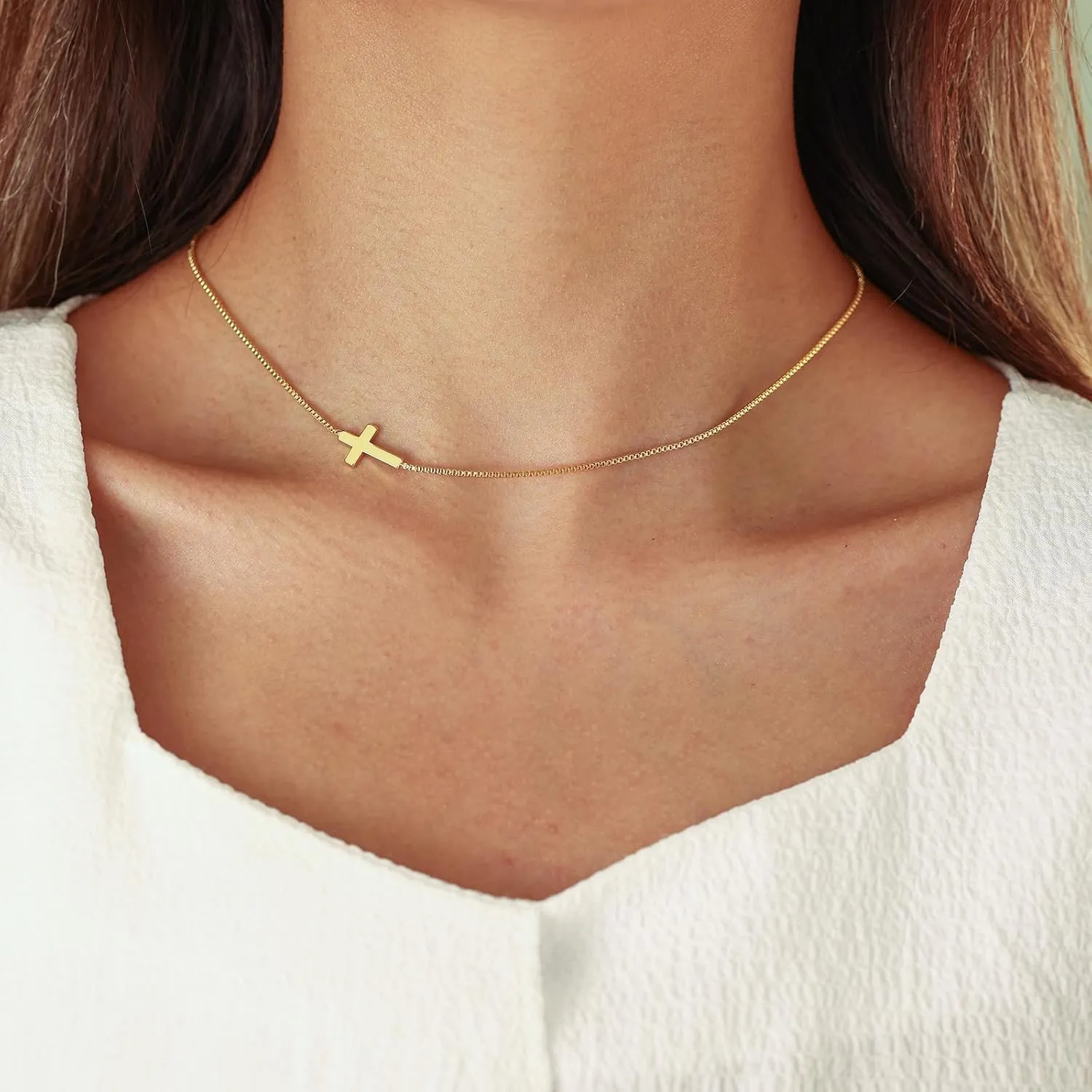 Cross Necklace for Women, Dainty 14K Gold Plated Cross Pendant Small Cross Choker Cute Gold Necklaces for Women Trendy Faith Jewelry