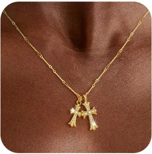 Cross Necklace for Women,14K Gold/Silver Plated Dainty Cross Pendant Layered Necklace Simple Trendy Cute Diamond Cross Charm Chain Jewelry Religious Gifts for Women