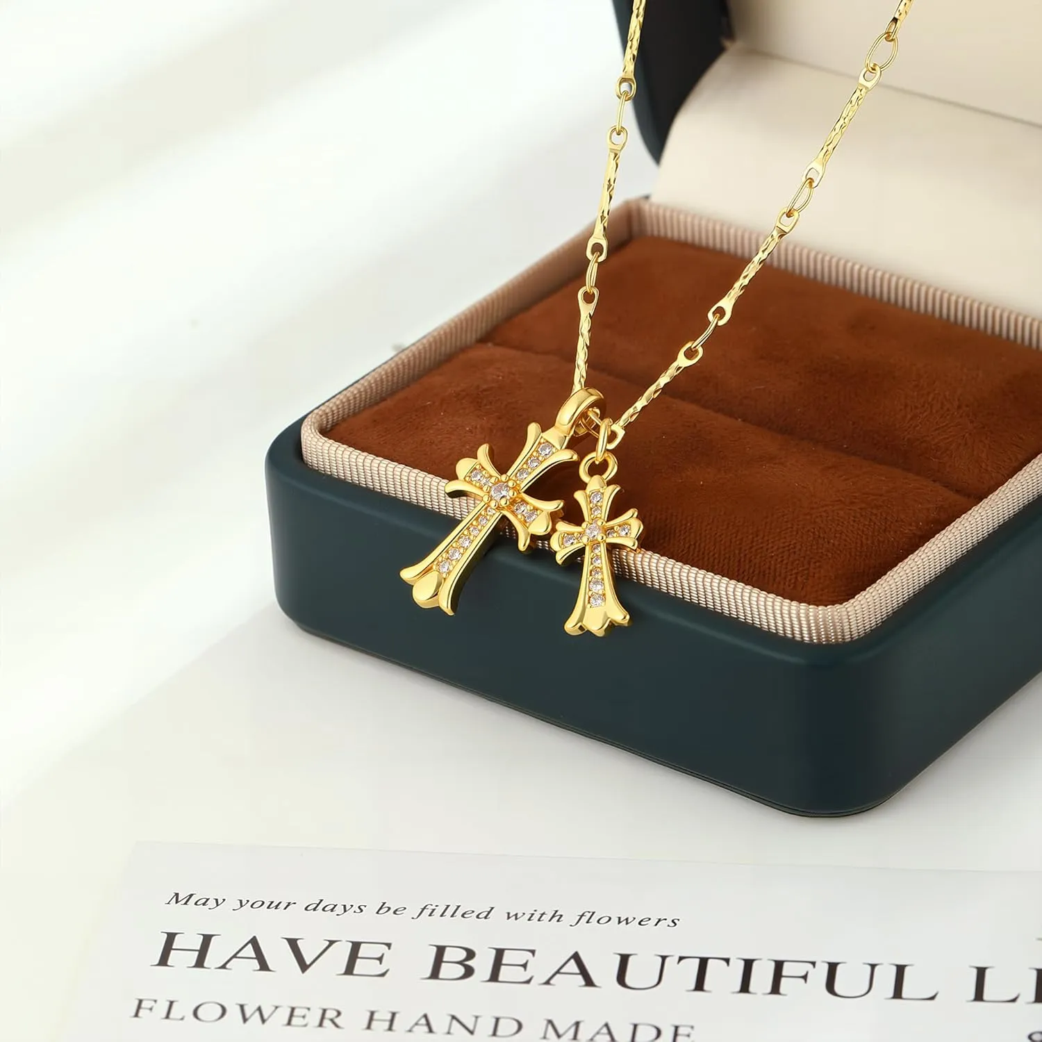 Cross Necklace for Women,14K Gold/Silver Plated Dainty Cross Pendant Layered Necklace Simple Trendy Cute Diamond Cross Charm Chain Jewelry Religious Gifts for Women