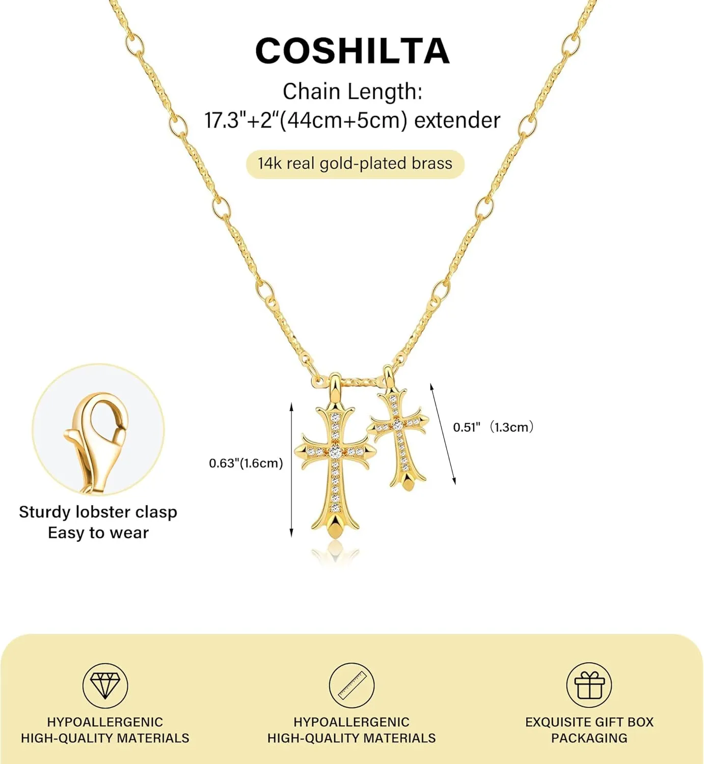 Cross Necklace for Women,14K Gold/Silver Plated Dainty Cross Pendant Layered Necklace Simple Trendy Cute Diamond Cross Charm Chain Jewelry Religious Gifts for Women