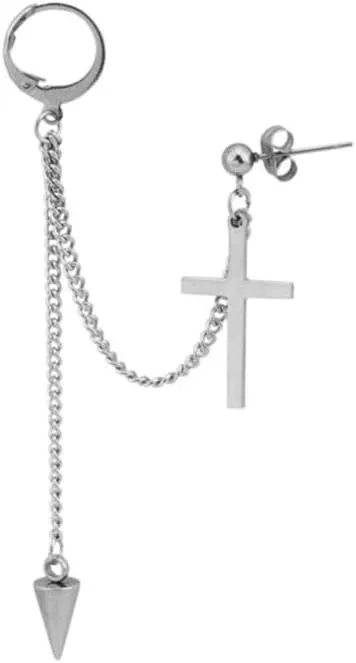 Cross Spike Threader Tassel Chain Cuff Wrap Small Hoop Long Dangle Drop Earrings for Men Women Cartilage Stud Two Holes Personalized Punk Climber Crawler Hip Hop Rock Kpop Gothic Piercing Gifts