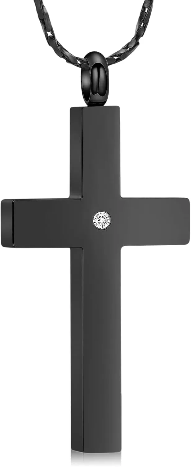 Crystal Cross Necklace for Ashes Stainless Steel Keepsake Cremation Jewelry Religious Cross Memorial Urn Necklace for Pet Human Ashes Gifts