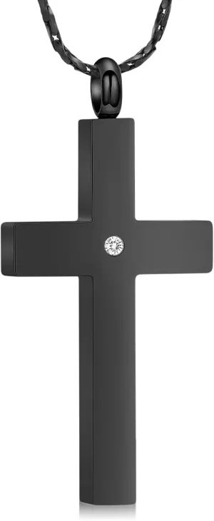 Crystal Cross Necklace for Ashes Stainless Steel Keepsake Cremation Jewelry Religious Cross Memorial Urn Necklace for Pet Human Ashes Gifts