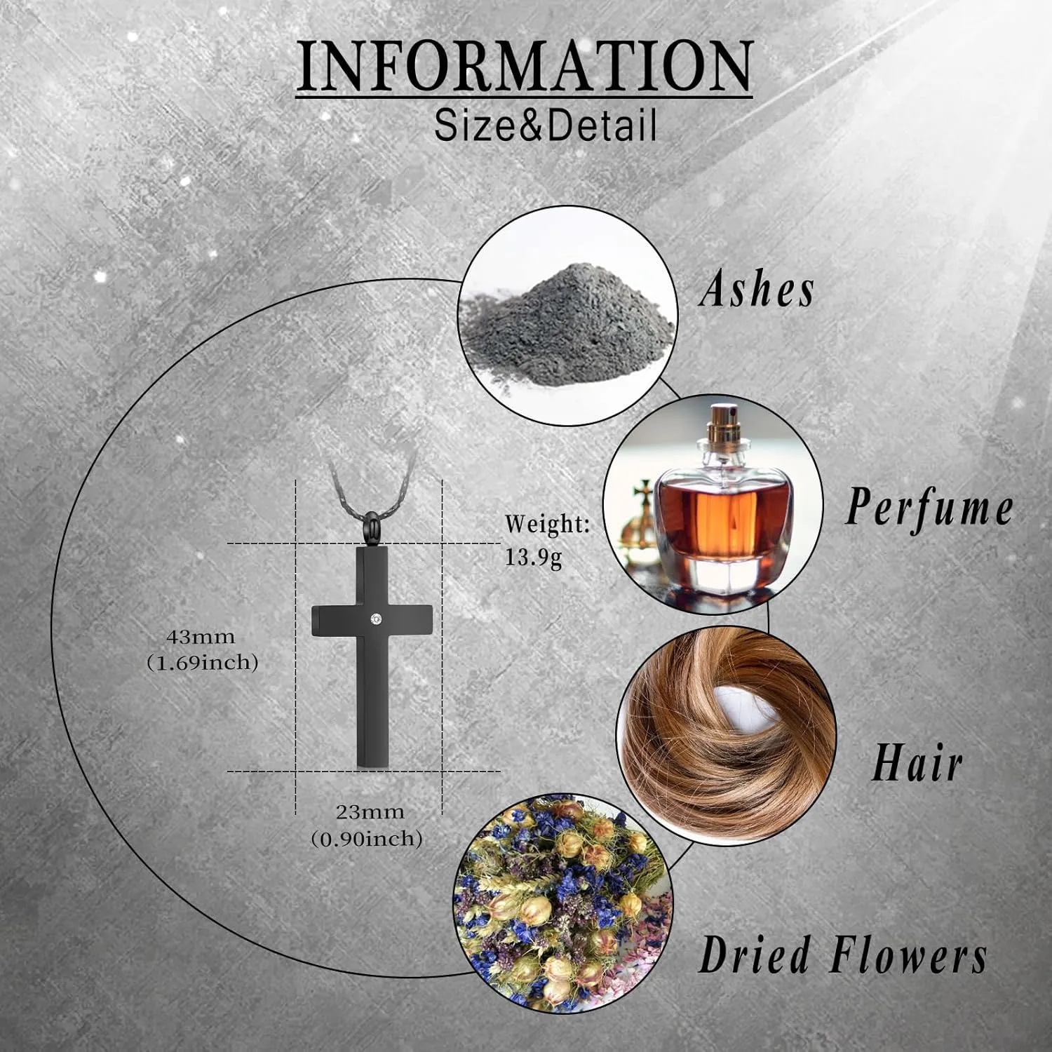 Crystal Cross Necklace for Ashes Stainless Steel Keepsake Cremation Jewelry Religious Cross Memorial Urn Necklace for Pet Human Ashes Gifts
