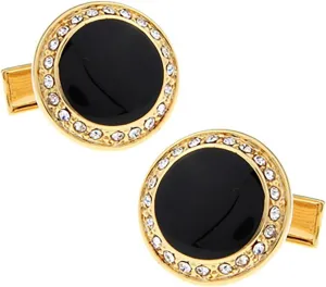 Crystal Rhinestone Gold Cufflinks, Elegant Design, Adds Sparkle to Formal Attire, Ideal Gift for Men