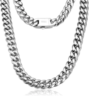 Cuban Link Chain for Mens Women, Miami Cuban Necklace, Hip Hop Jewelry for Men Women, 316l Stainless Steel 925 Sterling Silver Cuban Jewelry Gifts for Him Dad Husband Son Friend Birthday