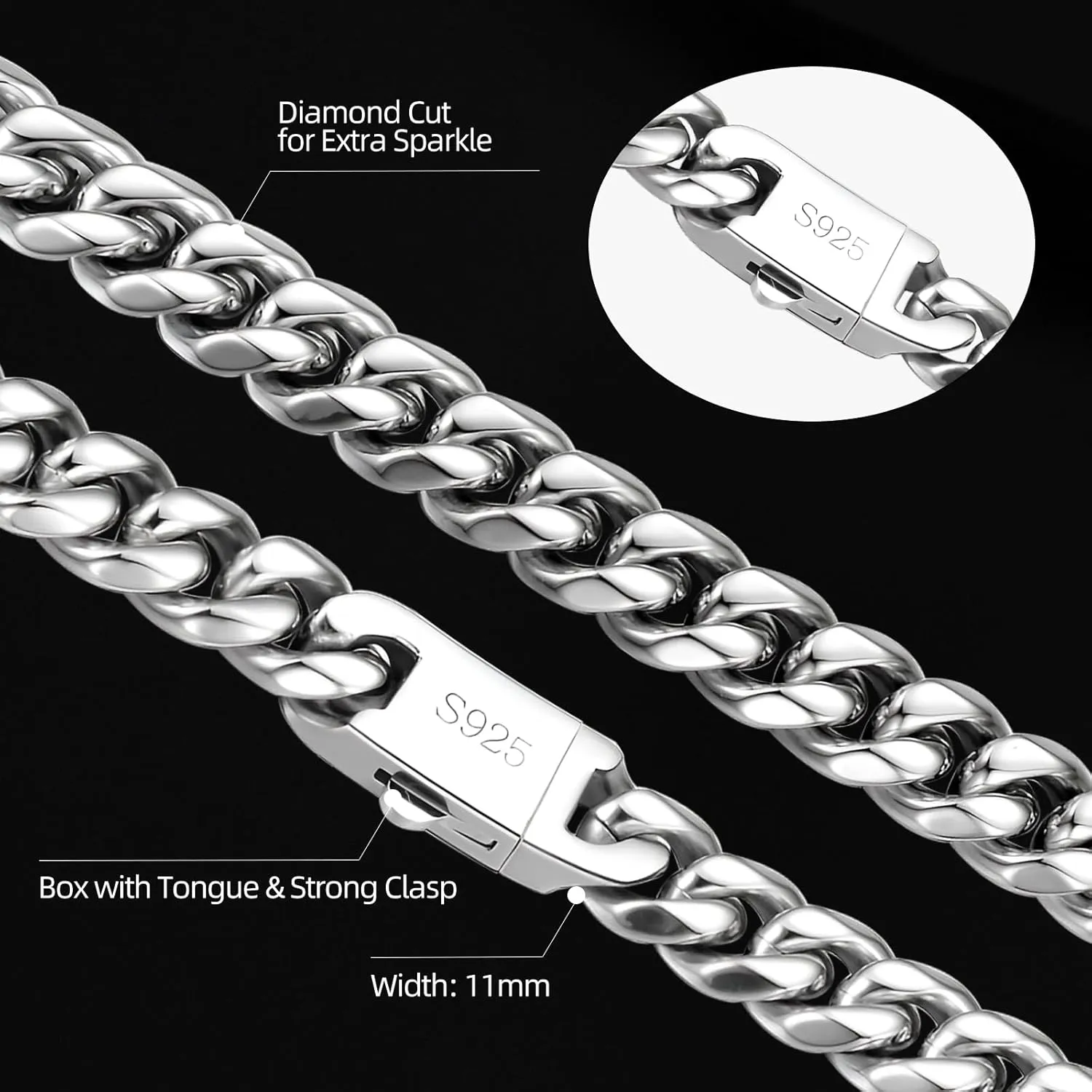 Cuban Link Chain for Mens Women, Miami Cuban Necklace, Hip Hop Jewelry for Men Women, 316l Stainless Steel 925 Sterling Silver Cuban Jewelry Gifts for Him Dad Husband Son Friend Birthday