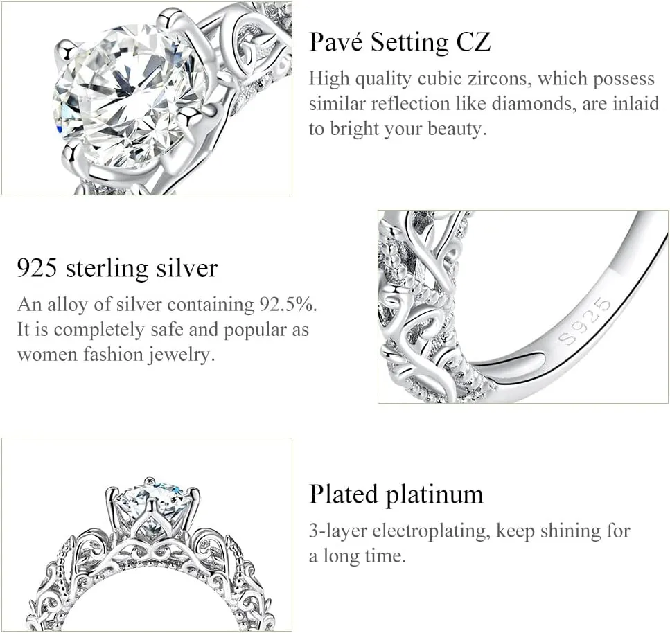 Cubic Circonia Engagement Rings, 925 Sterling Silver Gold Plated Women Bridal Wedding Bands CZ Heart Promise Rings For Her