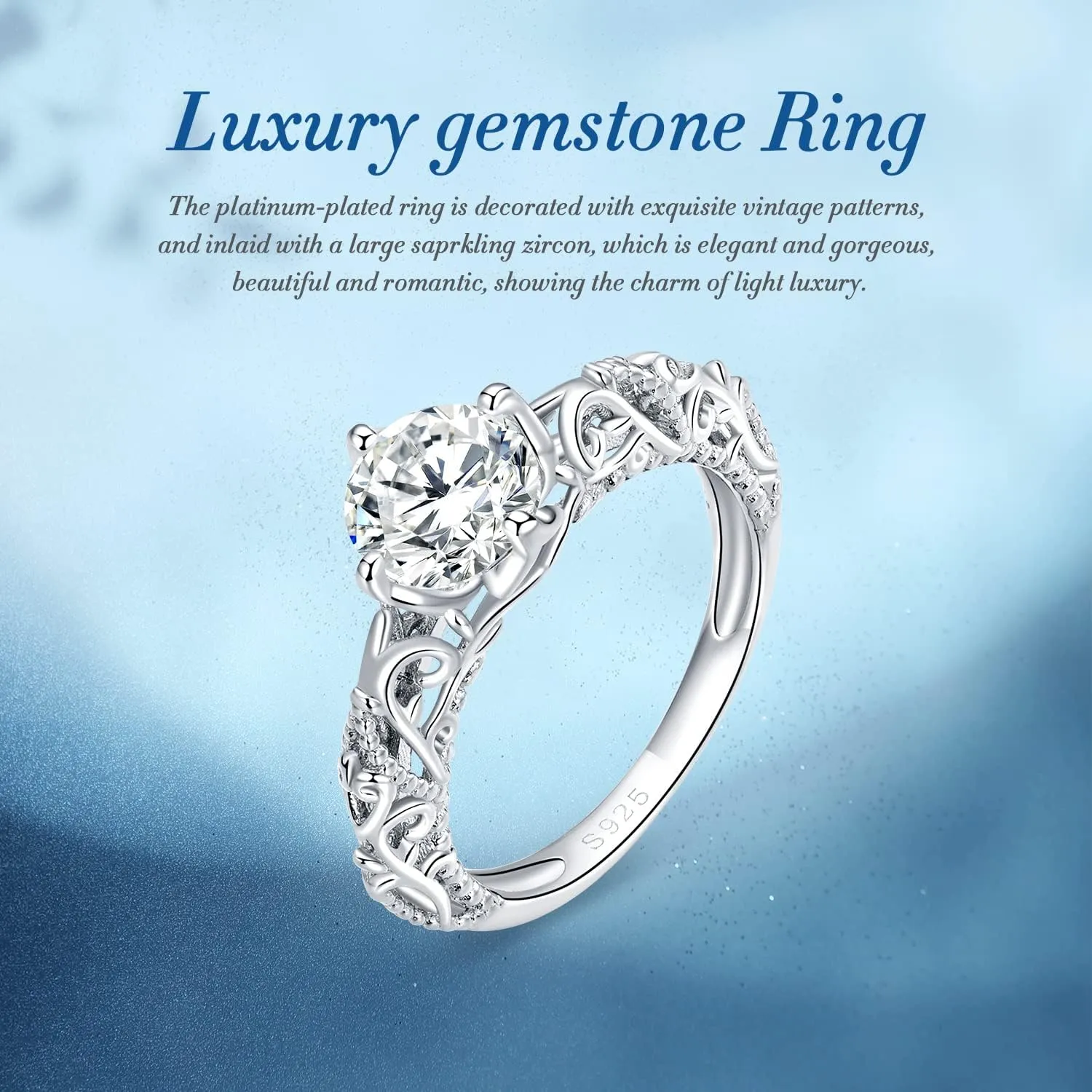 Cubic Circonia Engagement Rings, 925 Sterling Silver Gold Plated Women Bridal Wedding Bands CZ Heart Promise Rings For Her