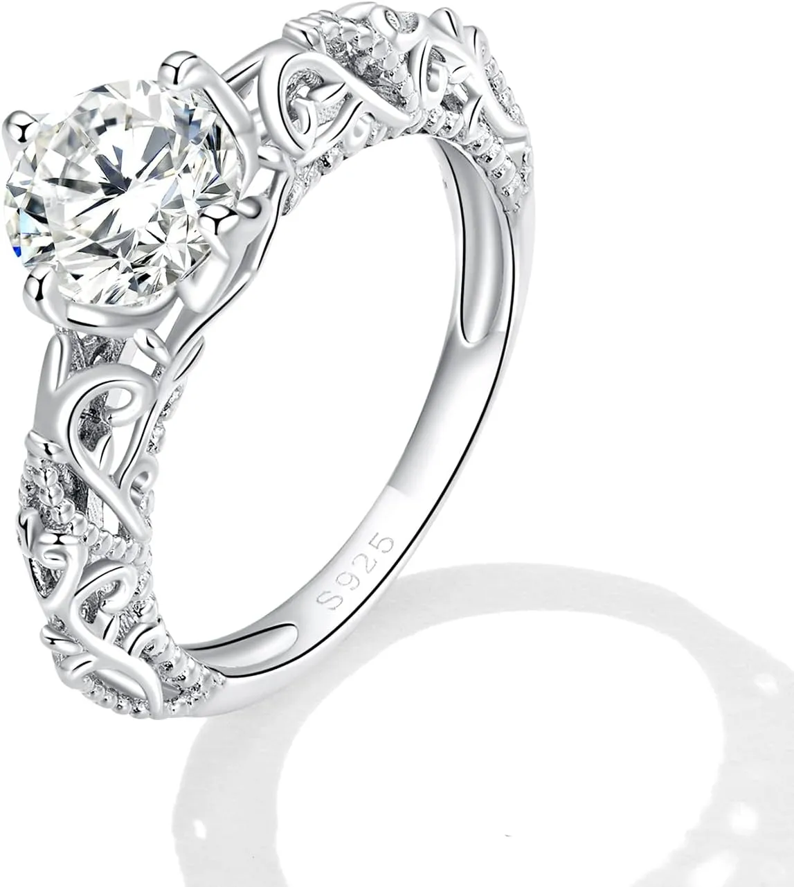 Cubic Circonia Engagement Rings, 925 Sterling Silver Gold Plated Women Bridal Wedding Bands CZ Heart Promise Rings For Her