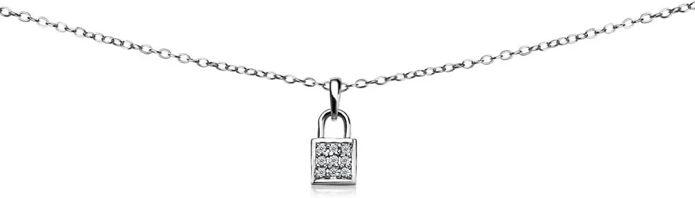 Cubic Zirconia Love Lock Necklace for Women Men, Layered Necklace, Short Minimalist Dainty Choker Charm Chain Necklace Sterling Silver or Gold