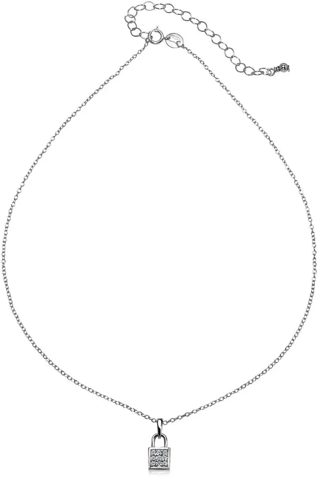 Cubic Zirconia Love Lock Necklace for Women Men, Layered Necklace, Short Minimalist Dainty Choker Charm Chain Necklace Sterling Silver or Gold