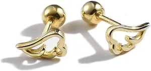 Cute Angel Wing Stud Earring Cartilage Tiny Barbell Stud Earrings for Women Girls 925 Silver 20g Screw Back Dainty Mini Hypoallergenic Conch Tragus Helix Studs Birthday Gifts