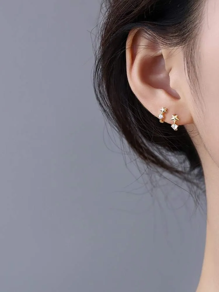 Cute CZ Star Cartilage Mini Tiny Cuff Small Hoop Earrings for Women Teen Girls Sensitive Ear S925 Sterling Silver Dainty Tragus Huggie Hoops Sleeper Hooped Hypoallergenic Piercing Jewelry Gifts Bff