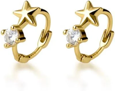 Cute CZ Star Cartilage Mini Tiny Cuff Small Hoop Earrings for Women Teen Girls Sensitive Ear S925 Sterling Silver Dainty Tragus Huggie Hoops Sleeper Hooped Hypoallergenic Piercing Jewelry Gifts Bff