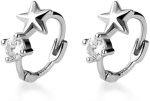 Cute CZ Star Cartilage Mini Tiny Cuff Small Hoop Earrings for Women Teen Girls Sensitive Ear S925 Sterling Silver Dainty Tragus Huggie Hoops Sleeper Hooped Hypoallergenic Piercing Jewelry Gifts Bff
