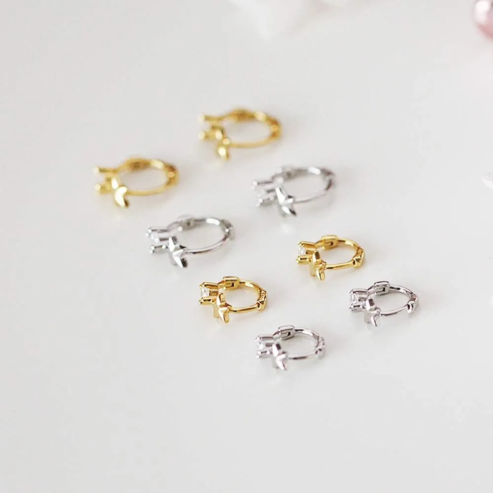 Cute CZ Star Cartilage Mini Tiny Cuff Small Hoop Earrings for Women Teen Girls Sensitive Ear S925 Sterling Silver Dainty Tragus Huggie Hoops Sleeper Hooped Hypoallergenic Piercing Jewelry Gifts Bff