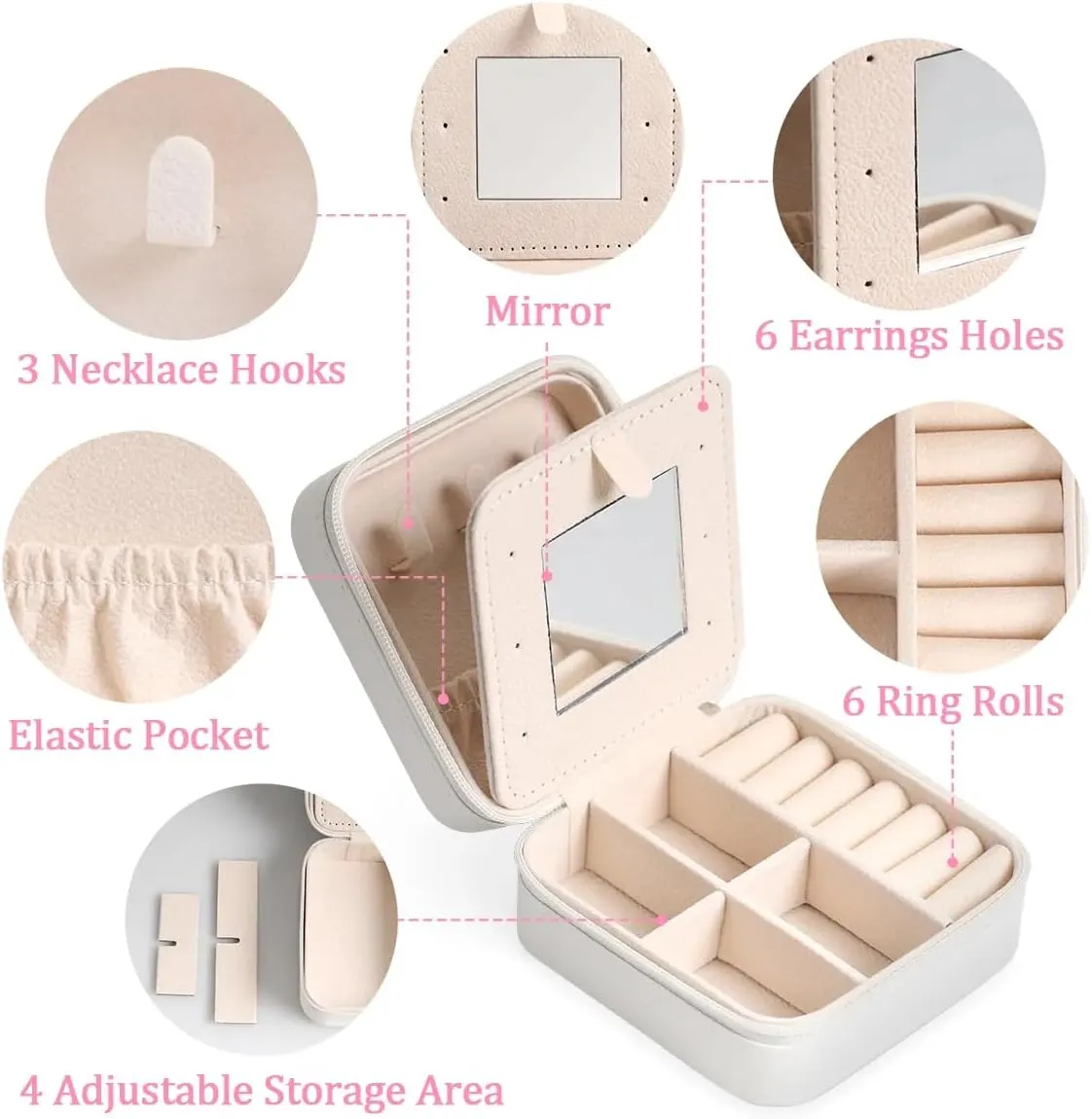 Cute Fishes Mermaid Travel Jewelry Case Organizer, Jewelry Boxes with Mirror, PU Leather Jewelry Storage Holder for Rings Earrings Pendants Necklaces, Gifts for Girls Women