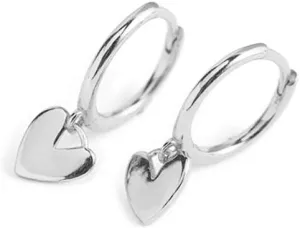 Cute Heart Love Dangle Drop Cartilage Small Huggie Hoop Earrings for Women Girls Minimalist S925 Sterling Silver Charm Dangling Cuff Sleeper Hoops Dainty Hypoallergenic Jewelry Gifts for Her Birthday