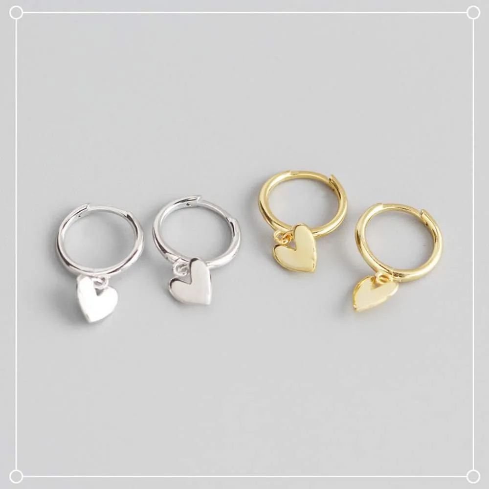 Cute Heart Love Dangle Drop Cartilage Small Huggie Hoop Earrings for Women Girls Minimalist S925 Sterling Silver Charm Dangling Cuff Sleeper Hoops Dainty Hypoallergenic Jewelry Gifts for Her Birthday