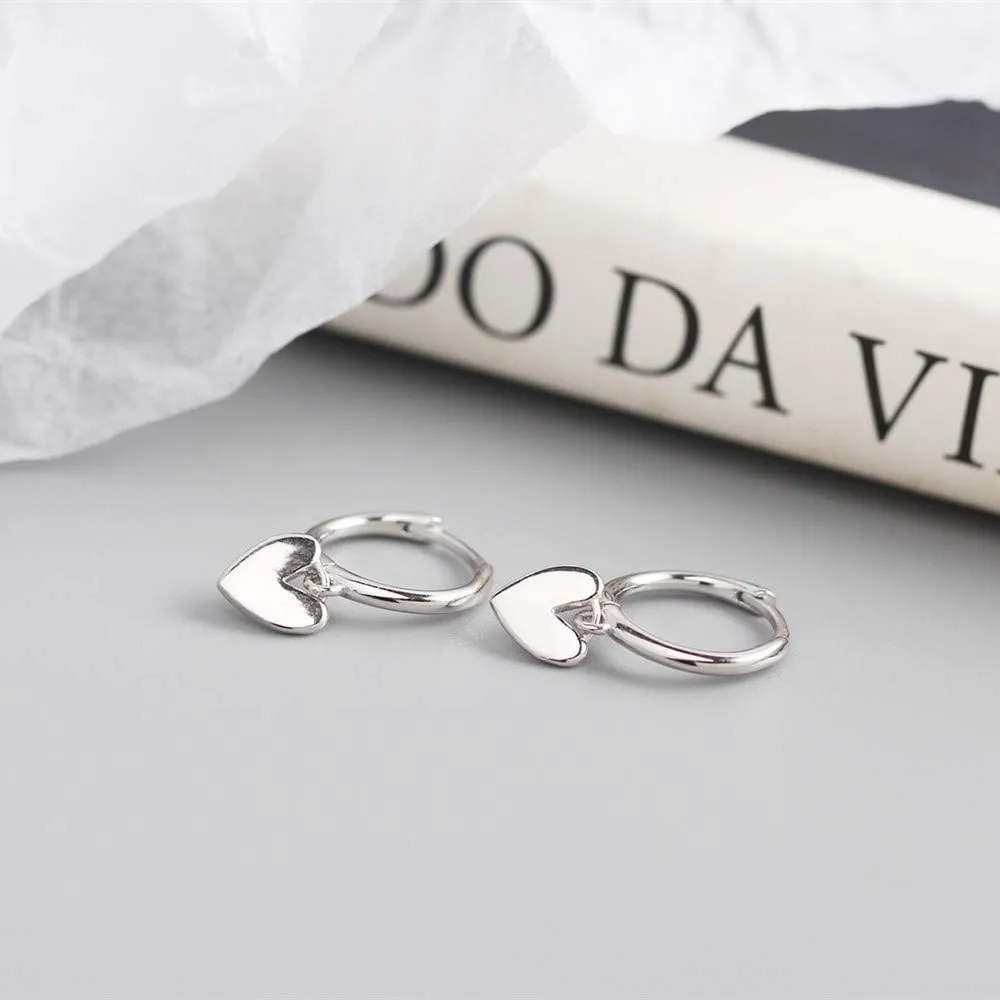 Cute Heart Love Dangle Drop Cartilage Small Huggie Hoop Earrings for Women Girls Minimalist S925 Sterling Silver Charm Dangling Cuff Sleeper Hoops Dainty Hypoallergenic Jewelry Gifts for Her Birthday