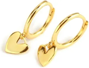 Cute Heart Love Dangle Drop Cartilage Small Huggie Hoop Earrings for Women Girls Minimalist S925 Sterling Silver Charm Dangling Cuff Sleeper Hoops Dainty Hypoallergenic Jewelry Gifts for Her Birthday