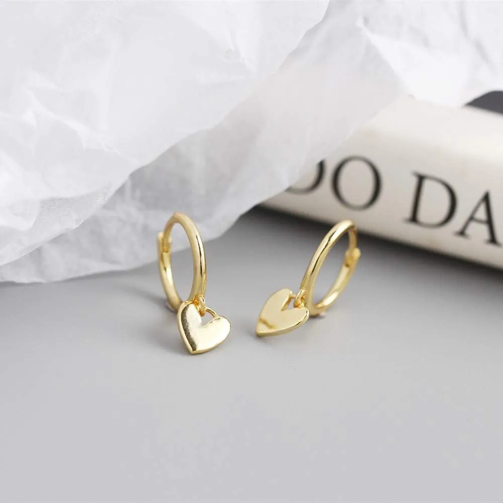 Cute Heart Love Dangle Drop Cartilage Small Huggie Hoop Earrings for Women Girls Minimalist S925 Sterling Silver Charm Dangling Cuff Sleeper Hoops Dainty Hypoallergenic Jewelry Gifts for Her Birthday