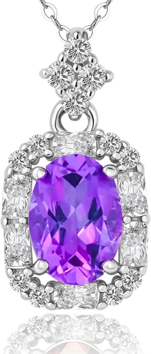 Dainty Birthstone Necklace for Women- S925 Fine Jewelry Natural Amethyst Gemstone Crystal Pendant, Perfect Anniversary Valentine Birthday Gift for Her Mom Wife Daughter Lady