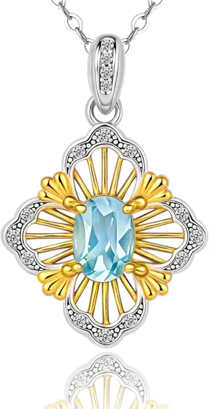 Dainty Birthstone Necklace for Women-S925 Sterling Silver Fine Jewelry Natural Aquamarine Gemstone Crystal, Perfect Anniversary Valentine Birthday Gift for Her Mom Wife Daughter Lady