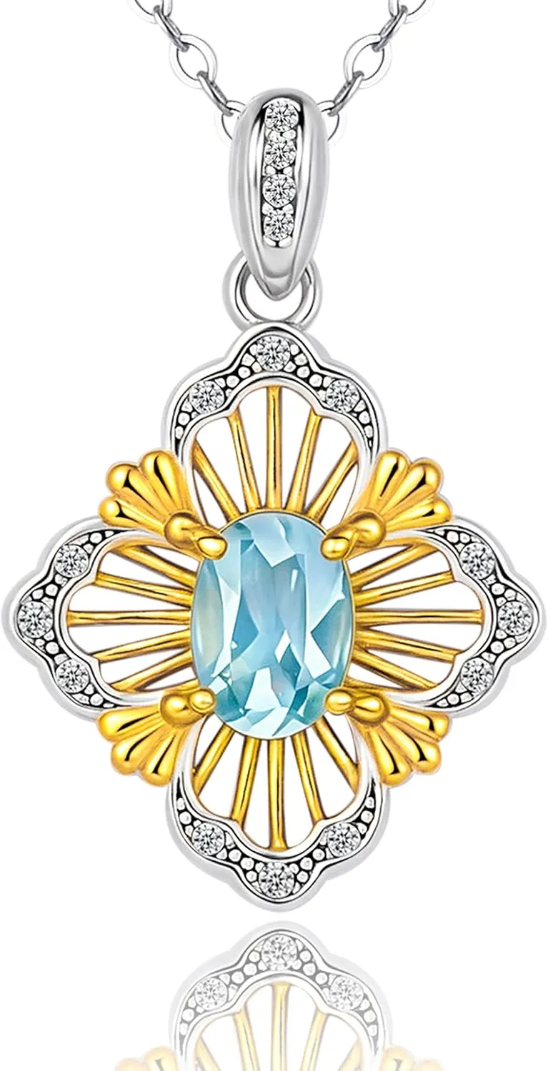 Dainty Birthstone Necklace for Women-S925 Sterling Silver Fine Jewelry Natural Aquamarine Gemstone Crystal, Perfect Anniversary Valentine Birthday Gift for Her Mom Wife Daughter Lady