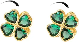 Dainty Green CZ Clover Flower Small Stud Earrings for Women Delicate Minimalist 14K Gold Plated Hypoallergenic Spinner Lucky Love Heart 4 Leaf Cute Huggie Studs Earring Stainless Steel Fashion Trendy Jewelry